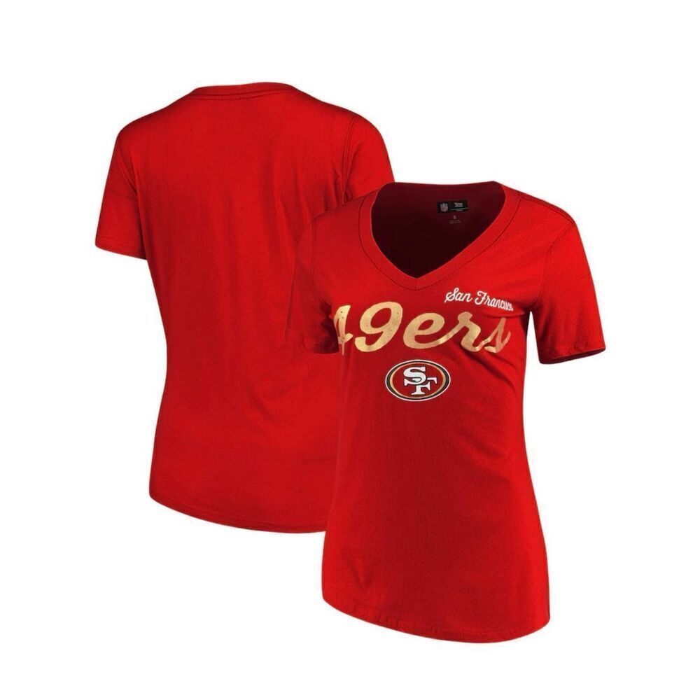 GIII 4Her San Francisco Forty Niners V Neck Red Game Day Shirt Size Large